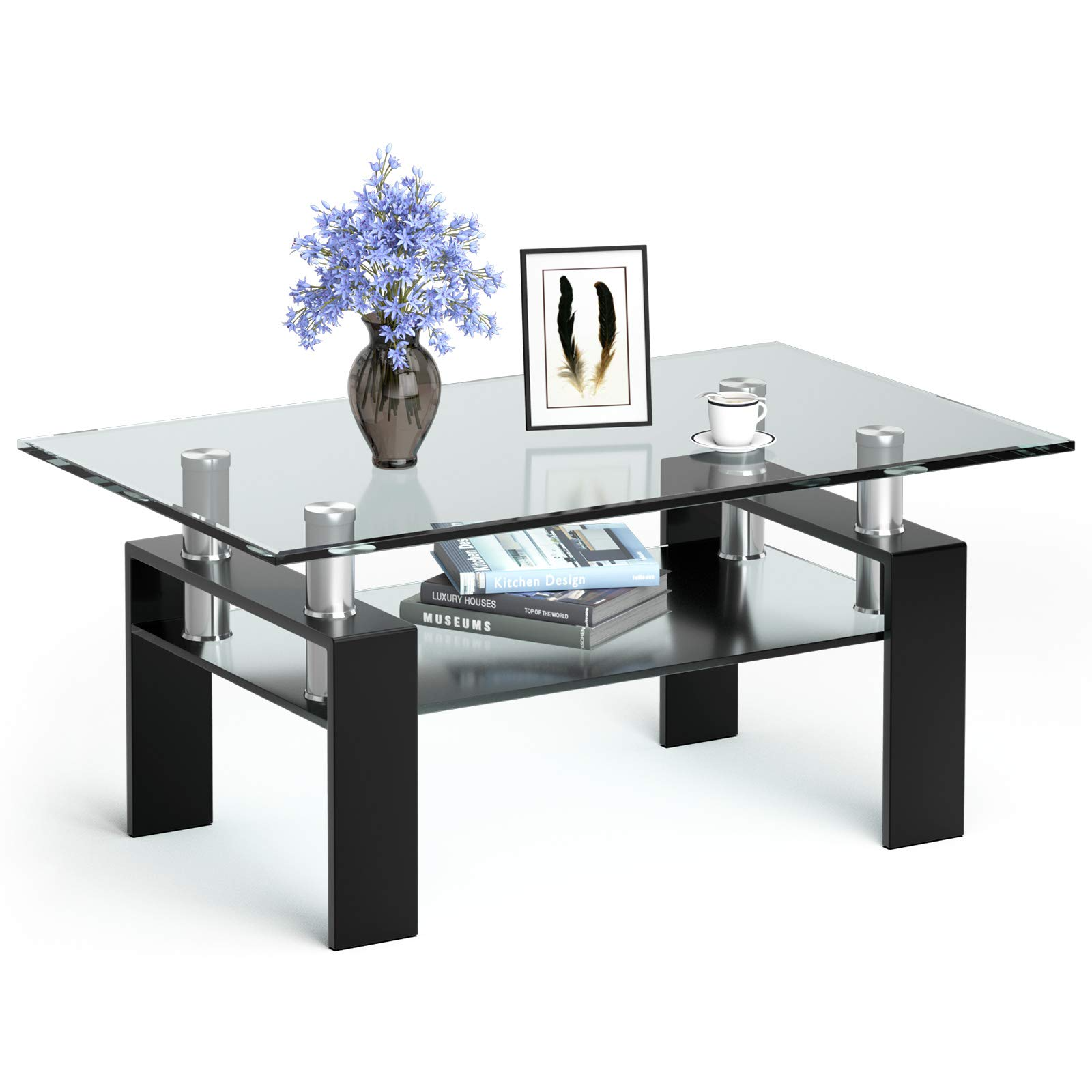 Table basse rectangulaire en verre Tangkula, table basse d'appoint moderne